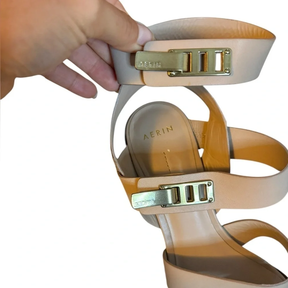 Aerin Metal Clasp Leather Strappy Heels